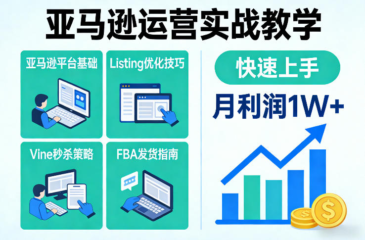 亚马逊运营实战教学，亚马逊平台+Listing优化+Vine秒杀+FBA发货等，快速上手，实现店铺月利润1W-weicye