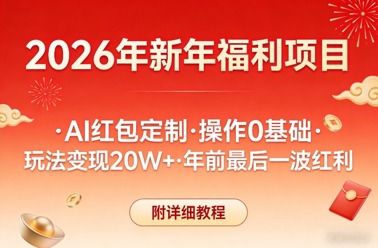 新年福利项目，AI红包定制，操作0基础，玩法变现20W+年前最后一波红利，附详细教程-weicye