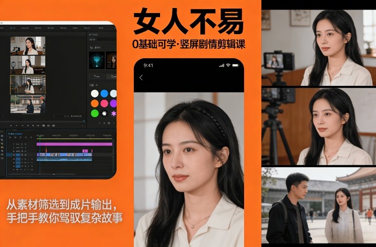 0基础可学！《女人不易》竖屏剧情剪辑课，从素材筛选到成片输出，手把手教你驾驭复杂故事-weicye