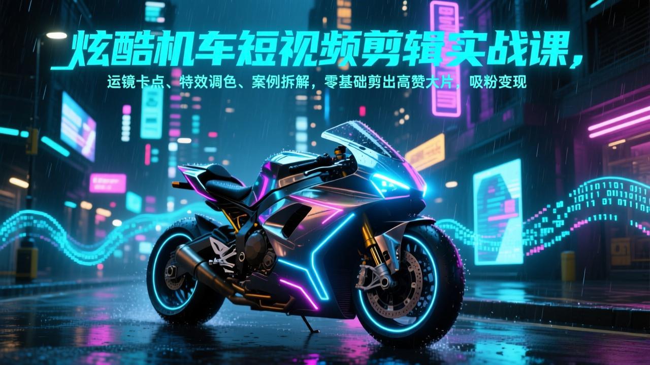 炫酷机车短视频剪辑实战课，运镜卡点、特效调色、案例拆解，零基础剪出高赞大片，吸粉变现-weicye