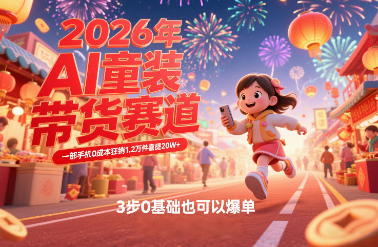 AI童装新春带货赛道，一部手机0成本狂销1.2万件喜提20W+，3步0基础也可以爆单-weicye