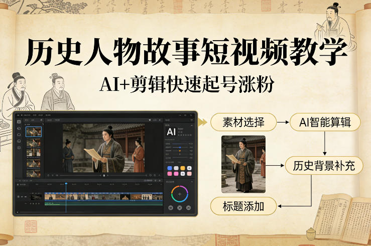 历史人物故事短视频教学，AI+剪辑制作历史人物题材短视频，快速起号涨粉-weicye