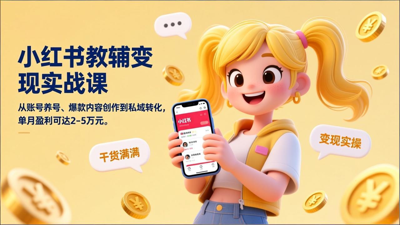 小红书教辅变现实战课，从账号养号、爆款内容创作到私域转化，单月盈利可达2-5万元-weicye