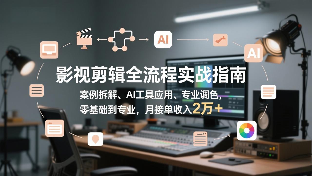 影视剪辑全流程实战指南，案例拆解、AI工具应用、专业调色，零基础到专业，月接单收入2万+-weicye