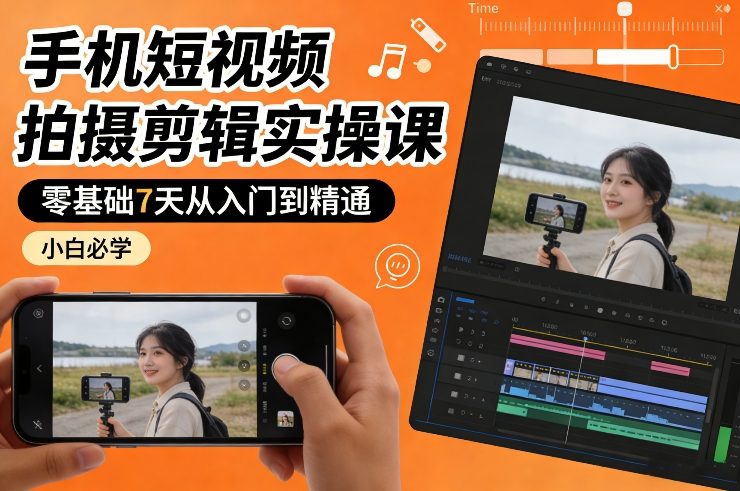 手机短视频拍摄剪辑实操课，零基础7天从入门到精通，小白必学-weicye