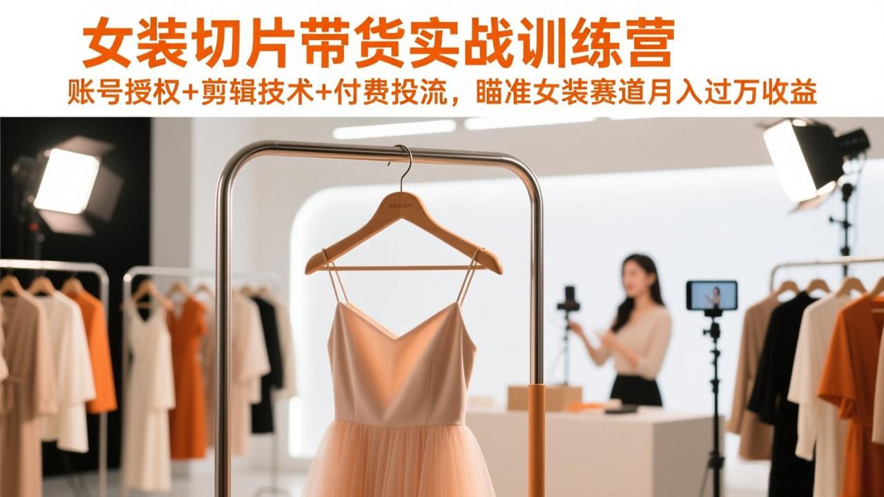 女装切片带货实战训练营，账号授权+剪辑技术+付费投流，瞄准女装赛道月入过万收益-weicye