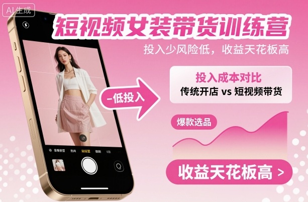 短视频女装带货训练营，投入少风险低，收益天花板高-weicye